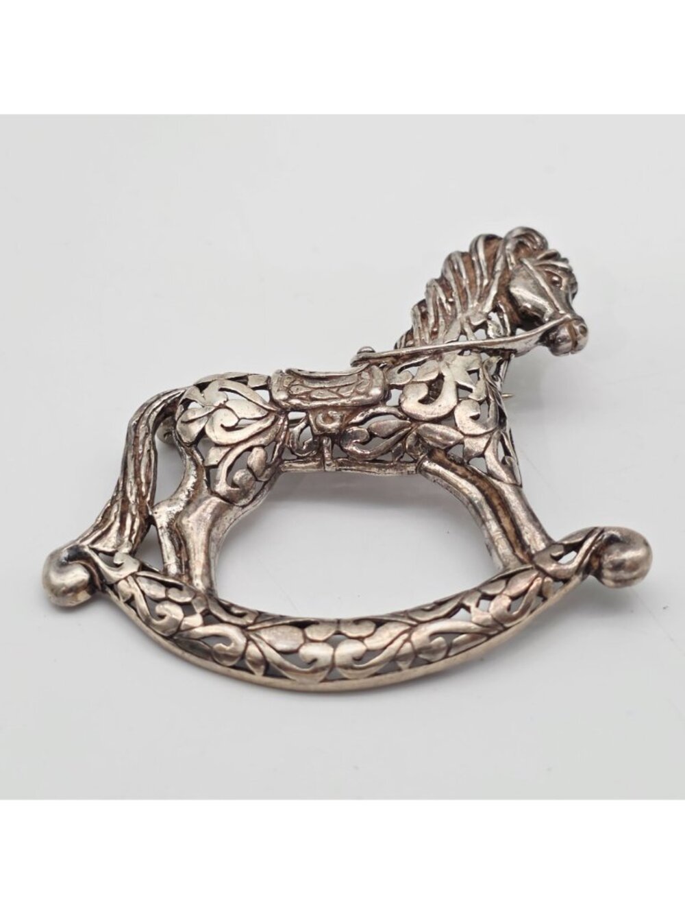 Sterling Silver Rocking Horse Brooch Filigree Design By Jezlaine Jewelry Vintage - Picture 2 of 7